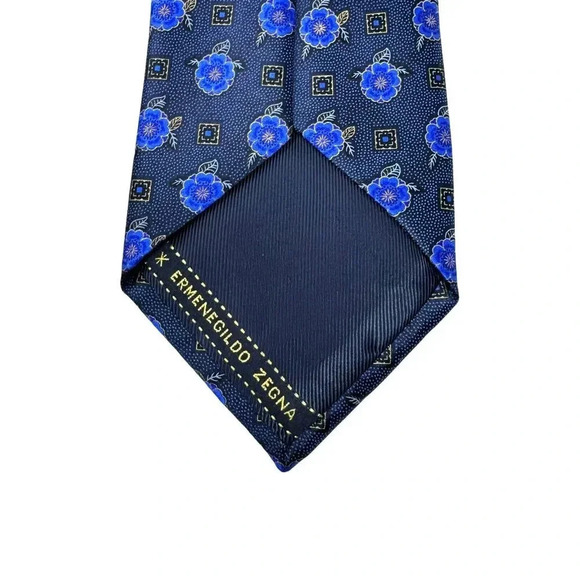 Ermenegilda Zegna blue  Floral Silk Tie Recent Made In Italy - Picture 6 of 7